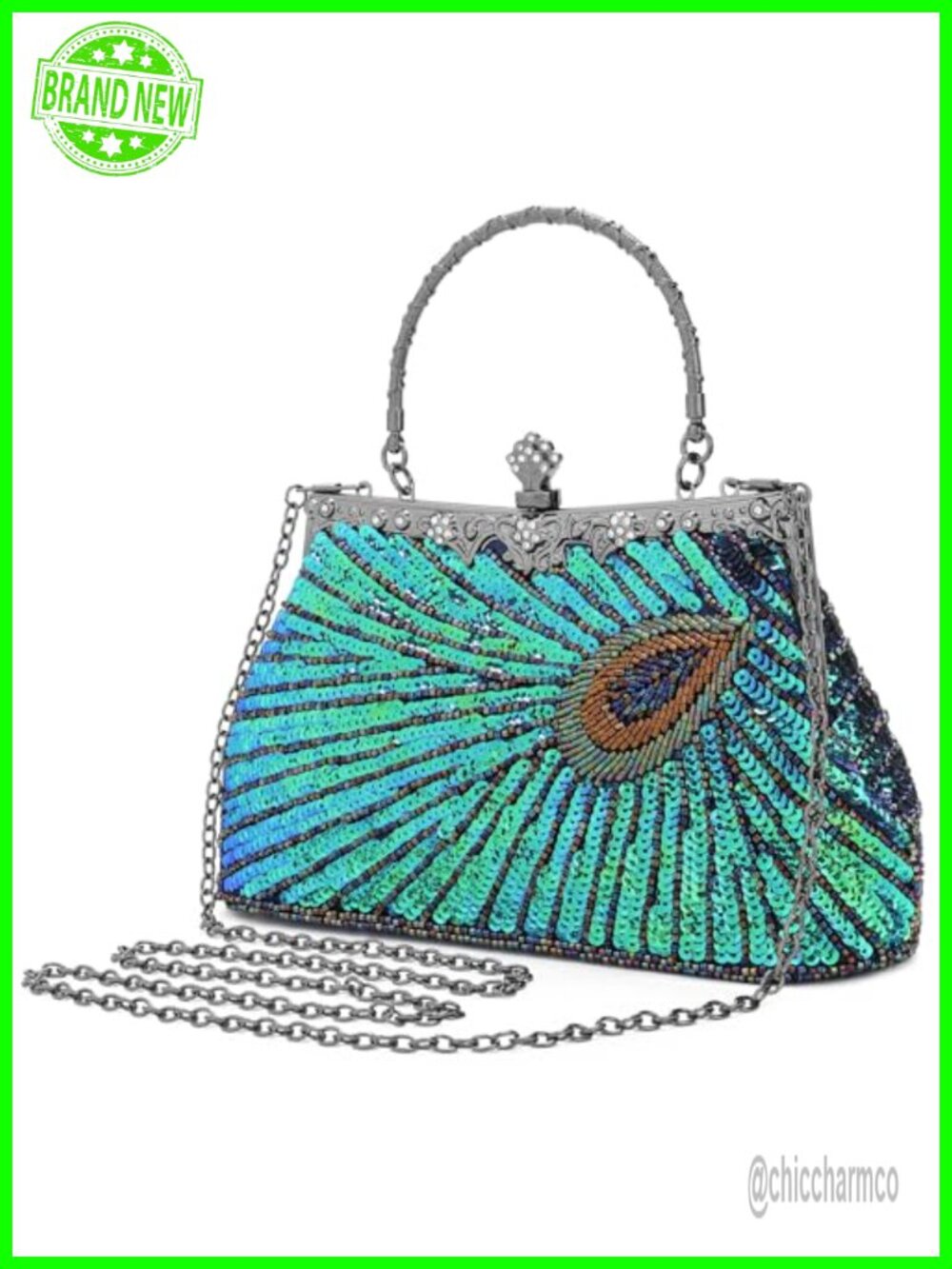 Beaded Sequin Peacock Evening Clutch Vintage Formal Party Purse
